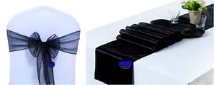 Organza Chair Sashes Bow + Satin Table Runner Wedding Party Decor (Combo Offer) - Picture 1 of 36