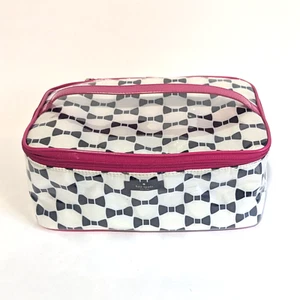 Kate Spade Womens Top Handle Zip Up Toiletry Makeup Bag White Pink Black Bow Tie - Picture 1 of 9
