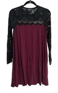 Vestido Karen Kane Talla Pequeña Mangas de Encaje Columpio Granate Negro - Imagen 1 de 4