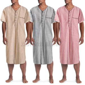 Camisón a rayas de manga corta para hombre Ropa para dormir Ropa para el hogar Ropa de descanso Bata Verano - Imagen 1 de 15