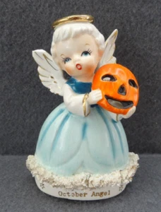 CHIPPED WING VTG 4" Japan October Halloween Angel Gold Halo 50s 60s Mask Pumpkin - Picture 1 of 9