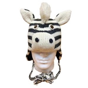Super lustige Zebramütze mit aufklebender Mähne, gefüllte Nase und Ohren, Quasten, gefüttert - Bild 1 von 2