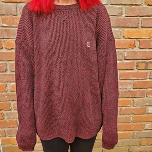 VTG Tommy Hilfiger 90s Red Black Woven Men's Small Crest Logo Sweater Warm - Picture 1 of 3