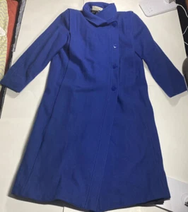 Vintage LA VOGUE Full Length Coat 100% Wool Sz L Petite Royal Blue Cobalt - Picture 1 of 10