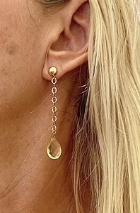 14K Yellow Gold Yellow Gemstone Dangle Earrings, 3 grams - Picture 1 of 13