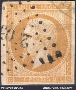FRANCE NAPOLEON III EMPIRE 10c BISTRE N° 13A AVEC OBLITERATION PC - Picture 1 of 2