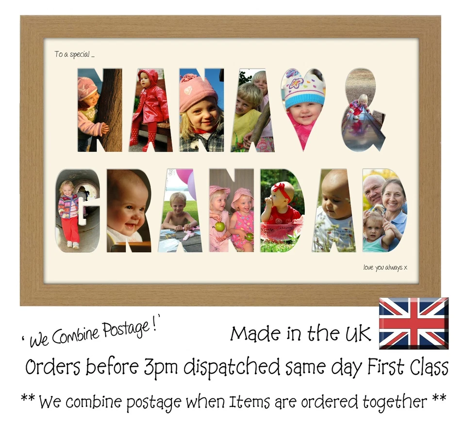 PHOTOS IN A WORD Nana and Grandad Photo Frame (2HRTS) Letter Word Frame Single Mounted 1361D