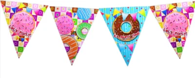 Cute Sweets Doughnut Bunting Flag Children Birthday Party Decoration Banner - Image 1 of 3