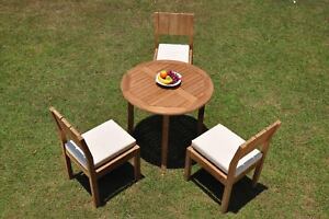 4-Piece Outdoor Teak Patio Dining Set: 36" Round Table, 3 Armless Chairs Vera