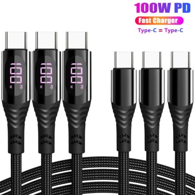 USB-C to USB-C Cable 100W Fast Charger Type-C Charging Data Cord LED Display - Image 1 of 4