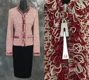 BEAUTIFUL St John collection jacket knit red multi fringe suit blazer size 4 - Picture 1 of 8