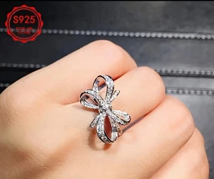 Silver Moissanite Butterfly Bow Ring! NEVER Tarnish PASSES ALL Diamond Test! 5ct - Picture 1 of 3