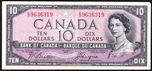 Canada 1954 $10 Ten Dollar Devils Face Banknote Beattie - Coyne E/D 6936319 - Picture 1 of 2