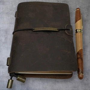 Robrasim nachfüllbares handgefertigtes Reise-Notizbuch, Leder Reisetagebuch Holz Stift - Bild 1 von 12