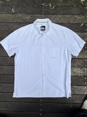 Vintage 90s Quiksilver Shirt XL White Striped Button Up Chest Pocket Logo India - Image 1 of 4