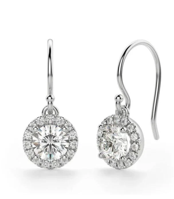 Round Halo Drop Dangle Earrings 14K White Gold Plated 2.ct Lab Created Diamond Foto 1 de 1