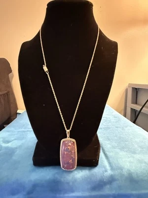 Purple Mohave Turquoise Necklace. 20 Inches Stainless Steel Chain,2 In. Cabachon - Image 1 of 4