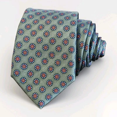 J. Corbata ajustada Crew para hombre The Silk Tie verde rojo motivo medallón Foto 1 de 4