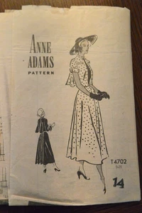 VTG RARE 1940's Anne Adams Dress Pattern T4702 Complete Sz 14 Skirt Blouse - Picture 1 of 3