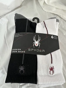 Spyder Crew-Herrensocken gepolstertes Fußbett 6 Paar Schuhgröße 6-12 schwarz/weiß - NEU - Bild 1 von 5