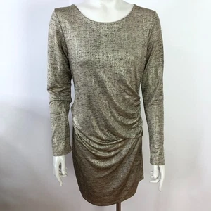 Lulus XL Long Sleeve Lined Gathered Ruched Mini Dress Metallic Gold MINT - Picture 1 of 16