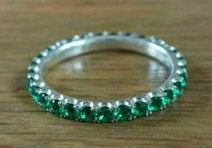2Ct Round Lab-Created Emerald Eternity Wedding Band Ring 14K White Gold Plated - Picture 1 of 7