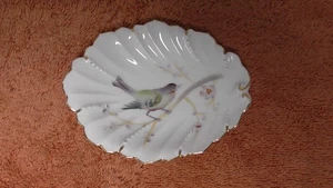 Plato de baratija vintage pintado a mano de porcelana para pájaros en forma de hoja adorno dorado Japón - Imagen 1 de 7