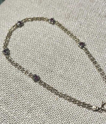 "Oro amarillo de 10k con corazones y rubíes de oro blanco de 7"" de largo" Foto 1 de 2