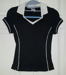 NEW Women's Top Small Black V Neck Collar Athletic Workout Gym Shirt 100% Cotton - Picture 1 of 2