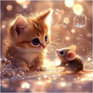 5D Diamond Painting Kits for Adults, Cat and Mouse Diamond Art Kit, Beginners DI - Picture 1 of 7