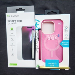 APPLE IPHONE 16 PRO SPECK PRESIDO2 GRIP HOT PINK CASE NEW/W-TEMPERED GLASS/STYLU - Picture 1 of 6