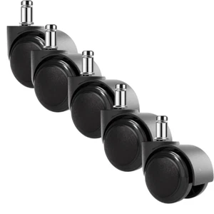 SET 5 RUOTE SEDIA UFFICIO KIT RICAMBIO PER POLTRONA GIREVOLE UNIVERSALI NERO 5PZ - Foto 1 di 9