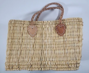 Flat Basket Weave Women's Tote Purse Bag Sturdy with Leather Handles Medium - Picture 1 of 8