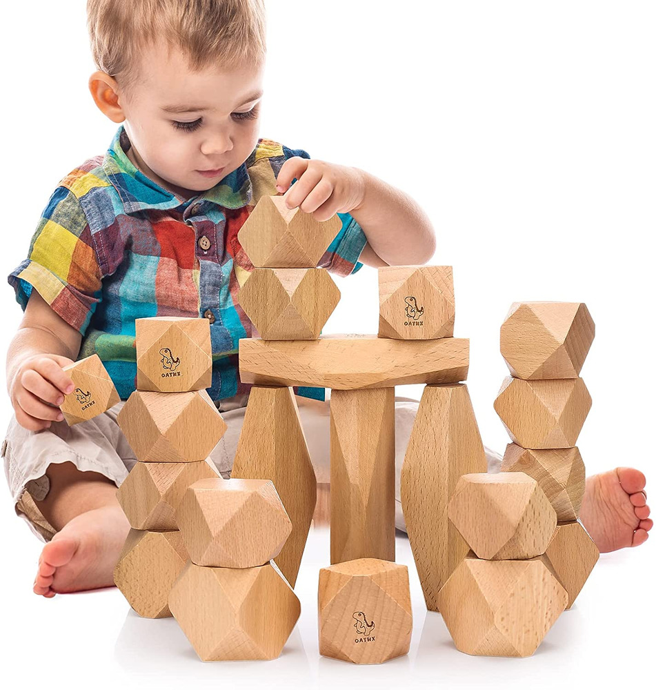 Montessori Toys Stacking Rocks Wooden Blocks Building Preschool Balancing Stones