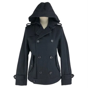 Katharine Hamnett London Blouson Black Wool Parka Removable Hooded Coat M - Picture 1 of 10