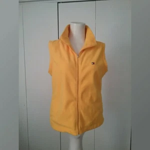 Tommy Hilfiger Bright Yellow Fleece Zip Up Vest Pockets and Tommy Logo Preppy - Picture 1 of 6
