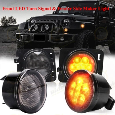 Front LED Turn Signal Side Marker Fender Lights Smoked Lens for Jeep Wrangler JK - Image 1 of 4