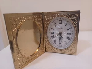 Vintage Europa Mother Of Pearl Face Brass Alarm Clock In The Form Of A Book - Picture 1 of 23