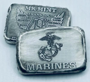 1 Oz MK BarZ U.S. "Marines" Military Tribute Stamped Mini Bar .999 FS - Picture 1 of 1