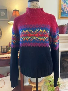 Express Tricot Women's Sweater Size M Multicolor 100% Wool Long Sleeve Vintage - Picture 1 of 9