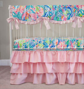 Baby Girl Crib Bedding Set - Pink Lime Mermaid Cove Nursery