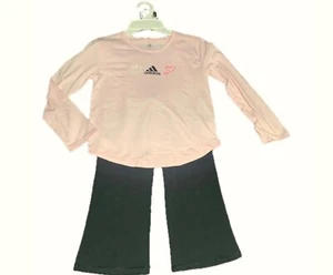 NWT Adidas Girls Longs Sleeves Pink top and Black leggings 2piece set size 6 - Picture 1 of 9