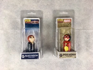 PIN MATES - MARVEL SPIDER-WOMAN & CIVIL WAR BLACK WIDOW - WOODEN FIGURES! NEW! - Foto 1 di 9