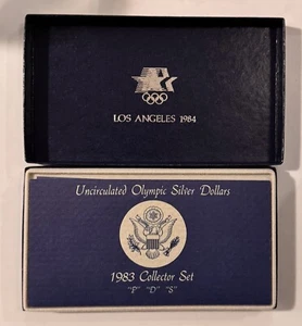 1983 P D S Olympic Silver Dollars UNC Commemorative 3 Coin Set - Picture 1 of 3