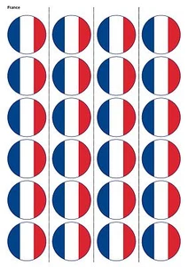 24X VORGESCHNITTENE FRANKREICH FLAGGE GEBURTSTAG ESSBAR OBLATENPAPIER, CUPCAKE, TORTENAUFLEGER 1189 - Bild 1 von 1