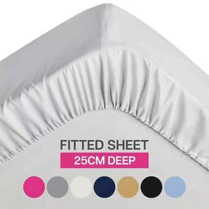 Extra Deep 25 cm Full Fitted Sheet Bed Sheets Single Double King Super King Size - Picture 1 of 59