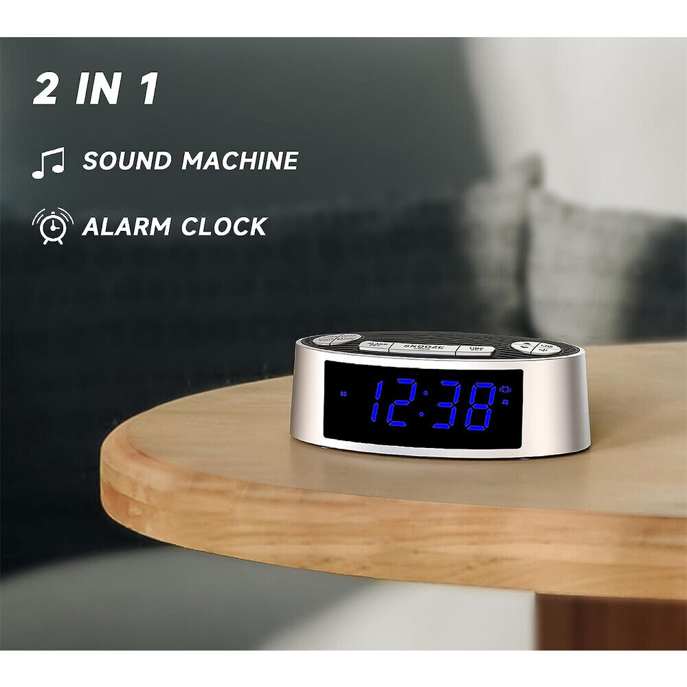 2 in 1 White Noise Machine w/ Alarm Clock 20 Soothing Sounds Snooze for Bedside
