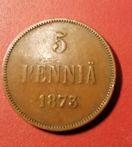 Finlande/Russie *Alexander II 5 penniä 1873 Cuivre * 1+/1 *TRÈS RARE - Picture 1 of 2