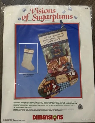 Dimensiones Crewel Stitchery Navidad Medias Kit Visiones De Ciruelas Azúcar 8052 Foto 1 de 3