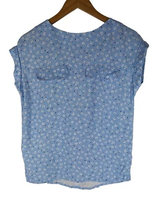 Next Daisy Print T Shirt, Blue Roll Tab Sleeves, Side Splits, Petite, Size 6P - Image 1 of 4